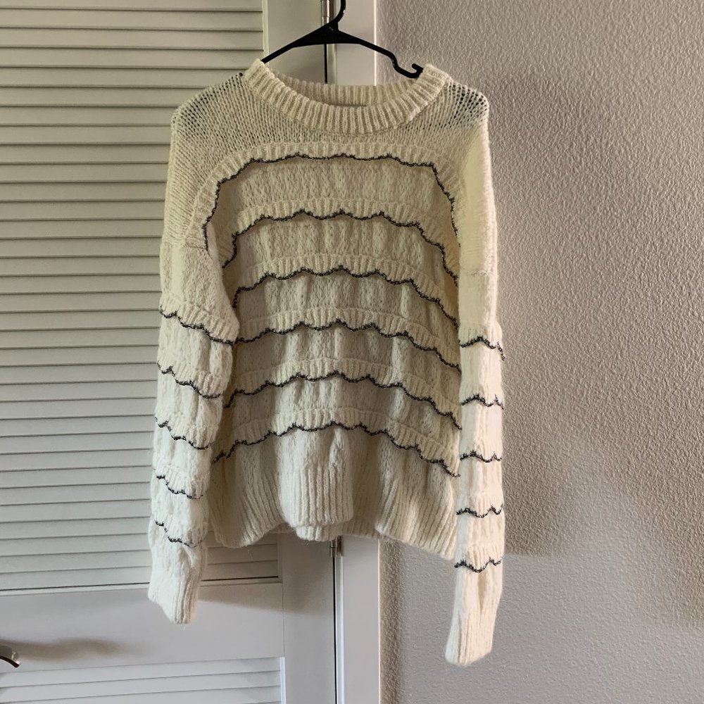 ZARA Women Knit Sweater With Ruffles 6771/121, White & Black, Size S